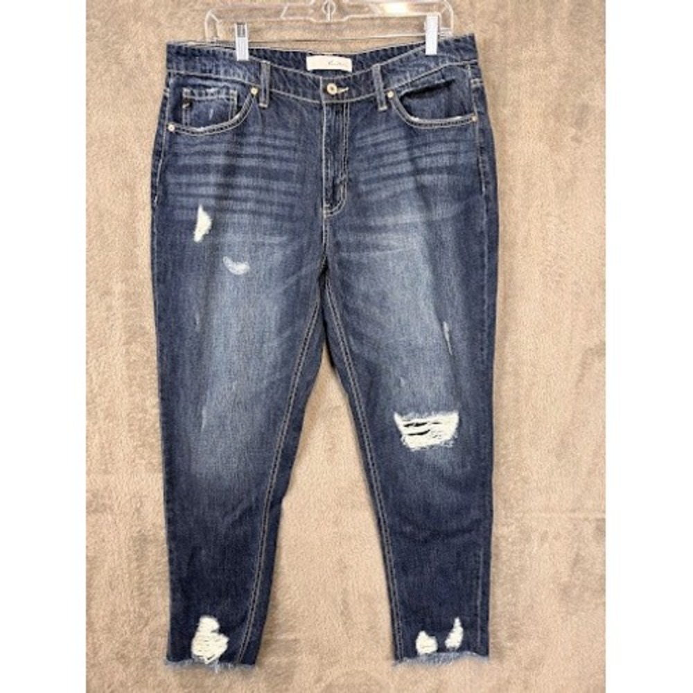 KanCan‎ Womens Distressed Dark Wash High Rise Raw Hem Jeans Size 13/30